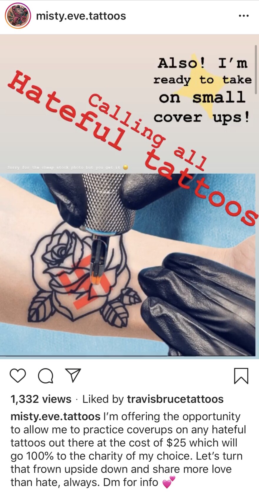 A photo of a getting with "calling out all hateful tattoos."