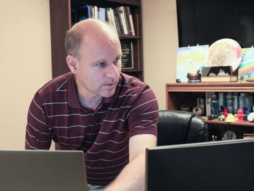 Purdue professor Andrew Whelton in his office on the school's campus. 