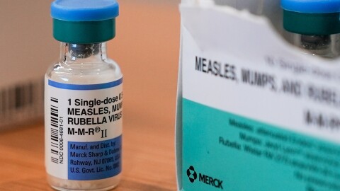 FILE - A vial of the measles, mumps and rubella vaccine is on display, Feb. 26, 2025, in Lubbock, Texas.
