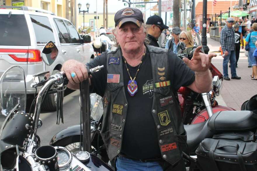Joe Tallerdy rode his Harley down from North Carolina for Bike Week. Photo: Matthew Peddie, WMFE