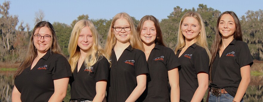 The 2025-2026 Florida 4-H Equine Ambassadors, from left to right: Mikayla Clement, Bailey Conner, Beatrice Davenport, Addison Cerasale, Summer Wayne, and Lilly Kofke.
