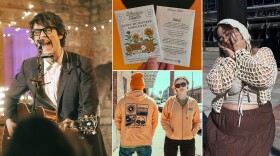 Trapper Schoepp (left) and *aya (right) will take the stage at our Spring Membership Drive party this Saturday. Kenny and Carolann (center) will be there, too.