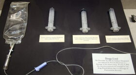 In this April 5, 2017 photo, an exhibit at the Texas Prison Museum shows the three-chemical mixture used by Texas prison officials for lethal injections in the state from 1982 until 2012, when it was replaced by a single drug. Tennessee was using a three-drug protocol when an independent investigation found the state was mishandling its lethal injection program. Like Texas, Tennessee is pivoting to a single-drug process.