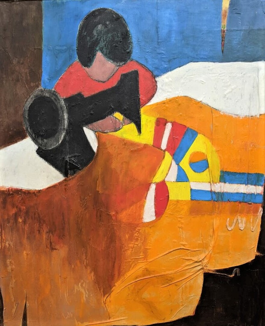An oil painting of a mother tucking away her child by Artist Costerara Cocke.
