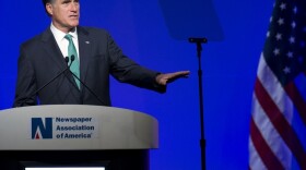 Republican presidential candidate Mitt Romney during today's speech to the American Society of News Editors, in Washington, D.C.