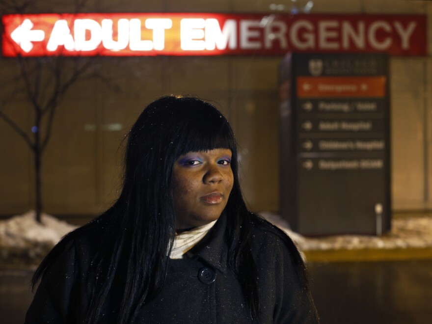 Veronica Morris-Moore stands outside the adult emergency room at the University of Chicago Medical Center in Feb. 2013. Morris-Moore was one of many activists pressuring the medical center to reopen an adult trauma center it closed in the 1980s.