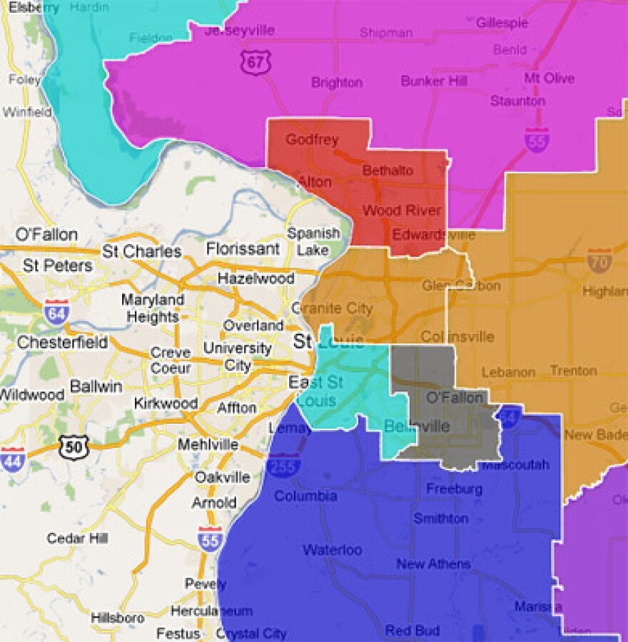 The Illinois Republican's version of changes in the state's legislative districts. Shown is the St. Louis surrounding area. You can explore the full map via a link in the story below.