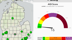 MiAir interactive air quality map showing Lansing having a good AQI