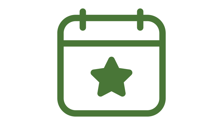 a green calendar with a star on it