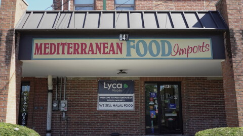 A storefront with the name, 'Mediterranean Food Imports'