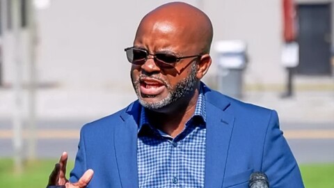 Rodney Pierce, a middle school social studies teacher from Roanoke Rapids, speaks at a campaign event.