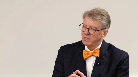 Oklahoma State University President Jim Hess is interviewed during a Tulsa Press Club Page One at OSU-Tulsa on Sept. 14, 2026.
