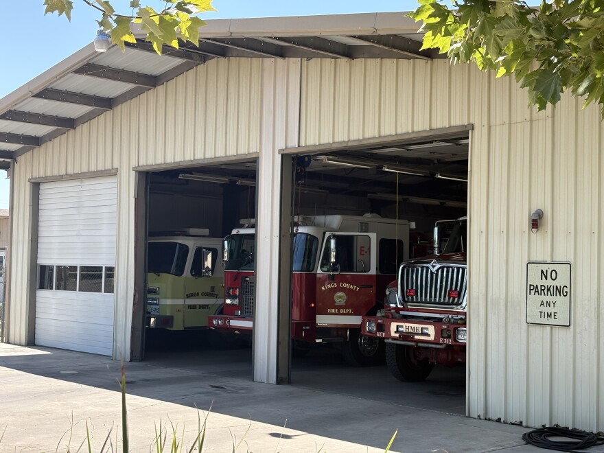 Fire trucks are parked in the Kings County Fire Department garage on Tuesday, July 14, 2026.