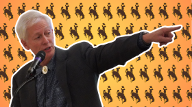 Illustration depicting a map pointing against a backdrop of bucking horse and rider logos