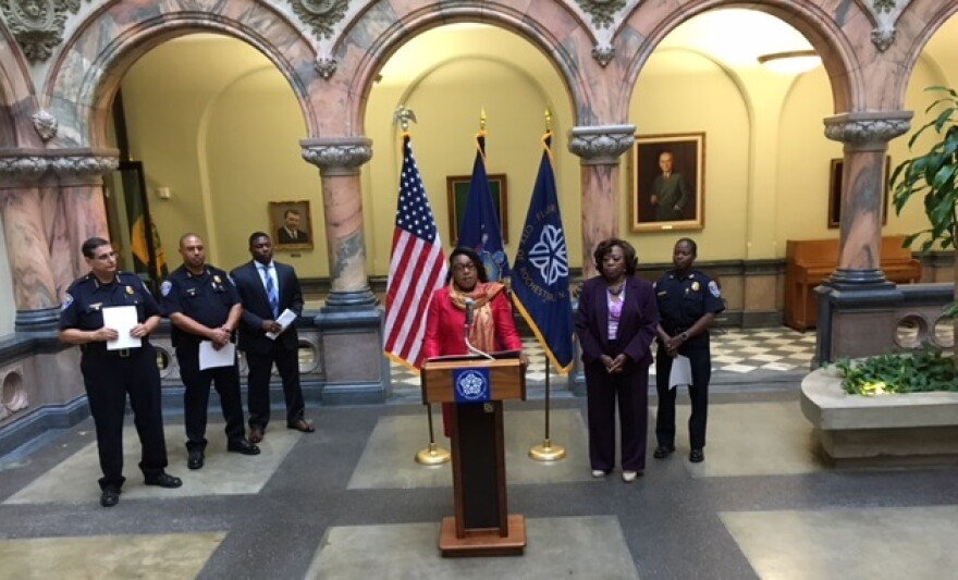 Mayor Warren at City Hall announcing the new post of Deputy Chief of Community Relations