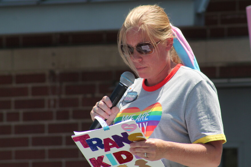 Katie, who didn’t provide her last name to protect the identity of her daughter, spoke at the demonstration. Her daughter, who is now a freshman, is not allowed to attend schools run by the Archdiocese.