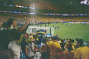 As shot on a Vivitar 35mm film camera, Curaçao fans cheer on their team at a World Cup game against Ecuador on June 20, 2026, at Arrowhead Stadium in Kansas City.
