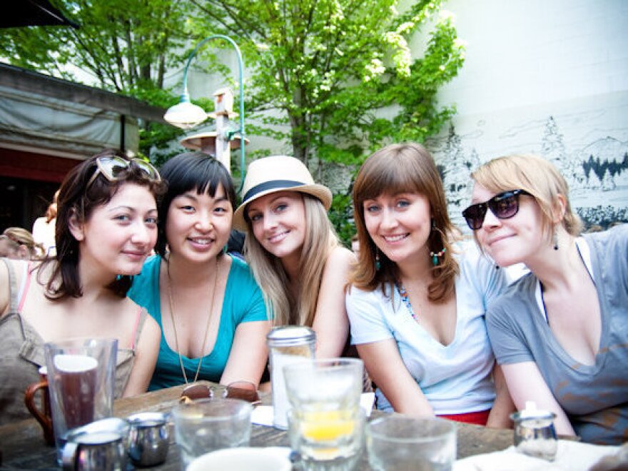 Jessica Hong, second from left, at brunch with friends. "Though I am clearly the lone Asian person, I don't think I've ever felt like the 'Asian friend' amongst these girls," she says.