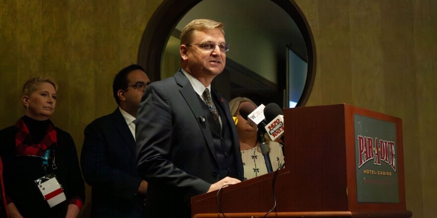 Tazewell County Clerk John Ackerman speaks at an Illinois Association of County Clerks and Recorders event in East Peoria in January 2026. 