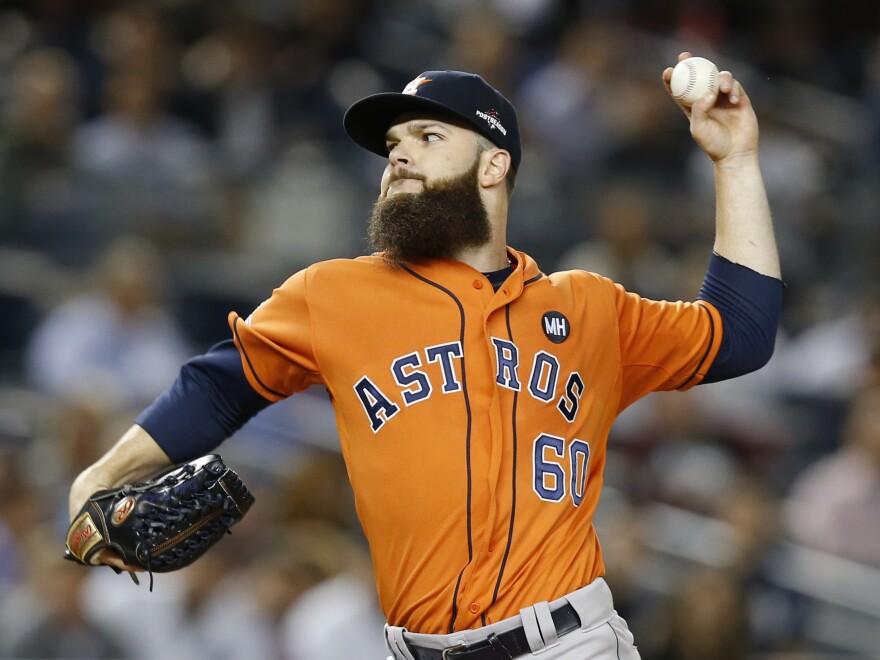 Houston Astros starting pitcher Dallas Keuchel pitches in the first inning of the American League wild card game against the New York Yankees at Yankee Stadium on Oct. 6.
