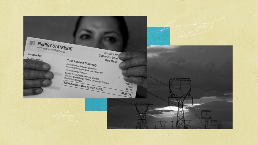 Woman holding utility bill from 2023.