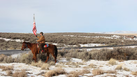 Duane Ehmer patrols the Malheur National Wildlife Refuge complex with his horse Hell Boy during the occupation of the refuge in early 2016.