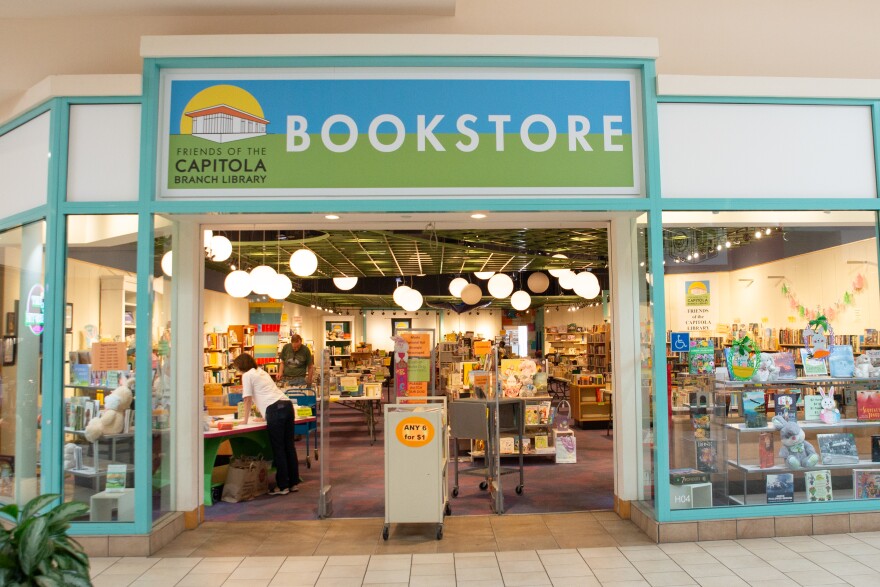 A bookstore in the Capitola mall has displays of books in its window. 