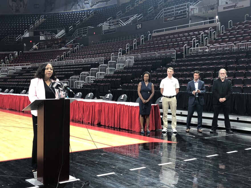 Peoria Mayor Rita Ali discusses this weekend's reopening of the Peoria Civic Center during a news conference Thursday at Carver Arena.