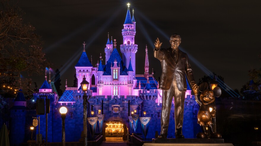 Disneyland's Sleeping Beauty Castle was lit up this week, as the theme park prepared to reopen on Friday, April 30. State health restrictions allow the resort to operate at 25% capacity.