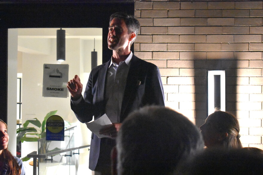 Ted Lauzen addresses supporters in Wilmington after his Democratic Primary victory