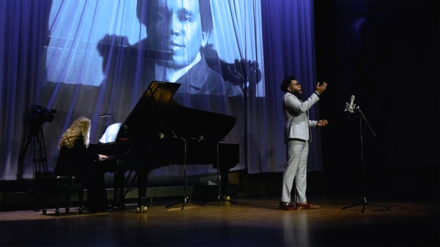 Baritone Jadrian Tarver with pianist Sadie Rucker in a scene from the “I am America” episode in the award-winning “Music for Social Justice” series.