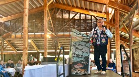 Gerald Lewis, the chairman of the Yakama Nation Tribal Council, speaks at a celebration for the transfer of parts of Springwood Ranch to tribal and state co-ownership and co-management. (Credit: Courtney Flatt / NWPB)