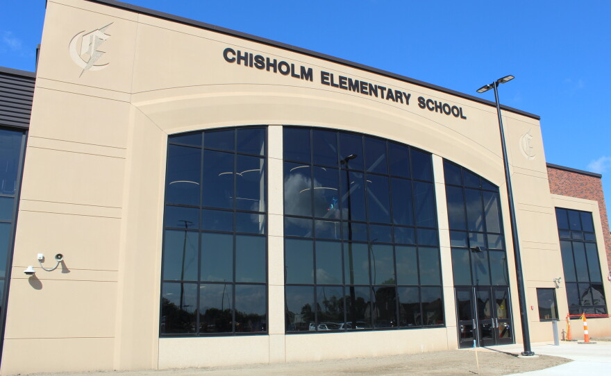 The new elementary addition in Chisholm, photographed on Aug. 27, 2026, puts all students in the same building.