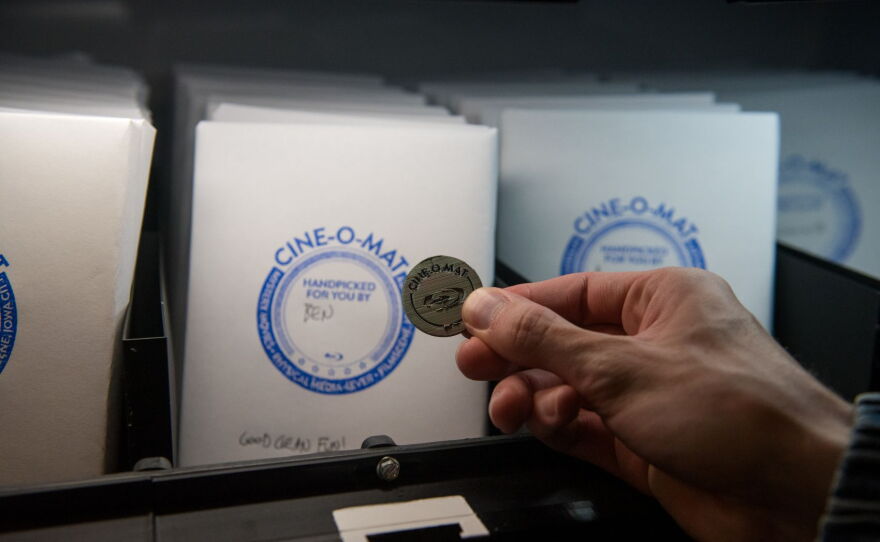 Curious festivalgoers with $14 to spare could buy a token in exchange for a mystery Blu-ray dispensed by the Cine-O-Mat. The movies were divided by genre and wrapped to remain a surprise until opened.