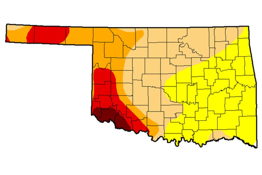 The latest U.S. Drought Monitor map of Oklahoma as of February 25, 2014.