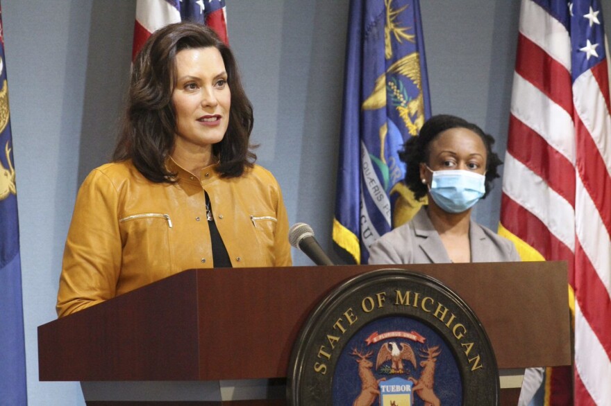 Gretchen Whitmer at a podium