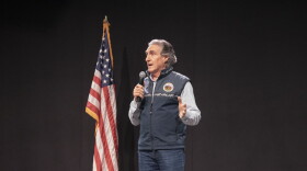 Interior Secretary Doug Burgum speaks at a Fairbanks Chamber of Commerce event on Oct. 14, 2026.
