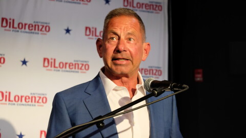 Anthony DiLorenzo won the Republican primary in the state's 1st Congressional District. He spoke to supporters at a victory party, Tuesday, Sept. 8, 2026.