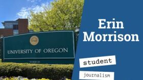 Erin Morrison - Student Journalism Week alongside University of Oregon sign