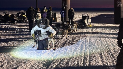 Jessie Holmes at the Kobuk 440 finish line in Kotzebue on April 5.