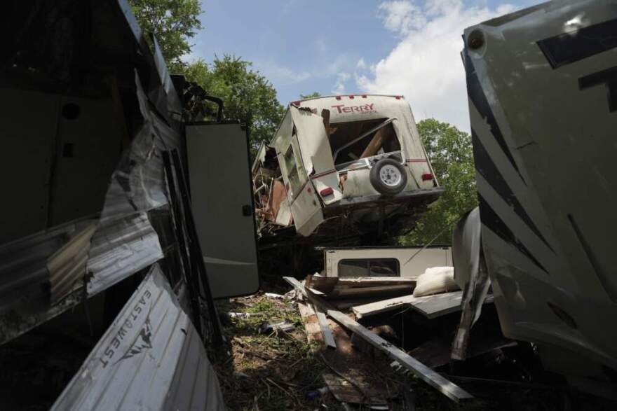 Damage from recent flooding is visible Wednesday, July 9, 2025, at an RV park in Georgetown, Texas. (Joshua A. Bickel/AP)