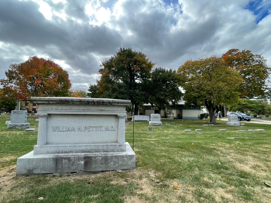 Dr. Pettit's gravemarker, near the chapel named for him.
