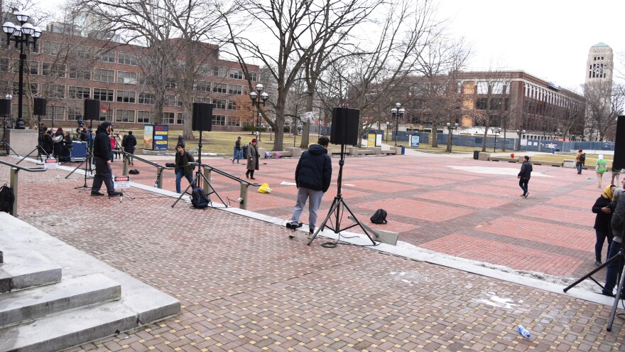 After reports of an active shooter on campus, an interfaith vigil in support of the Muslim community was interrupted, and participants scattered. The reports turned out to be a false alarm.