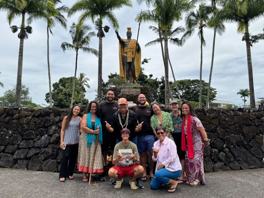 Kumu Paul Neves with friends and family after completing a 40-day walk.