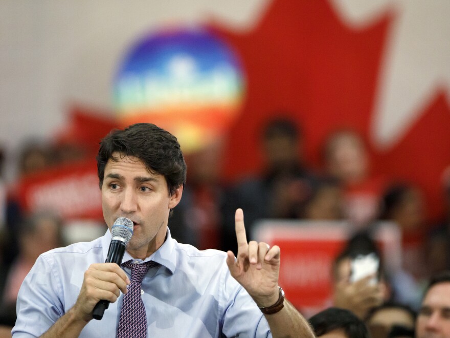 Prime Minister Justin Trudeau speaks to a room of supporters at a campaign rally in Vaughan, Canada, on Friday.