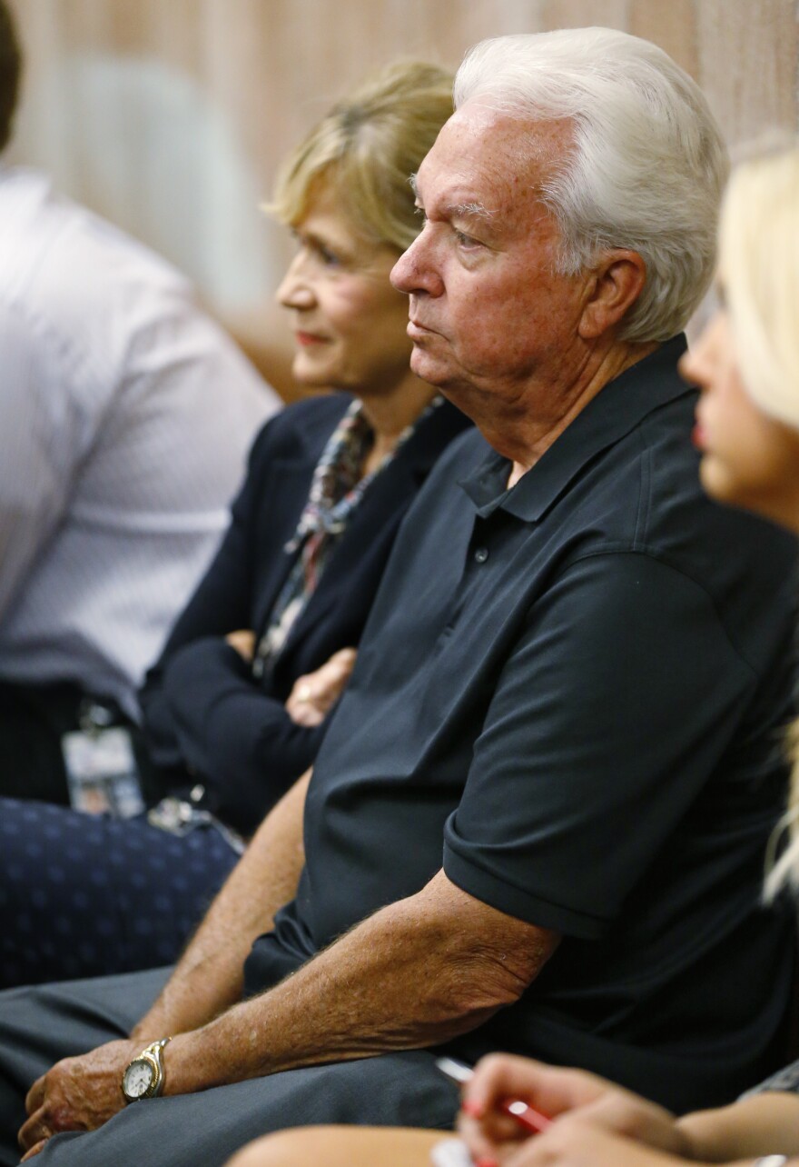 Dr. Larry Burns sits in a courtroom as he waits for a hearing to begin in Oklahoma City, Thursday, July 9, 2015. 