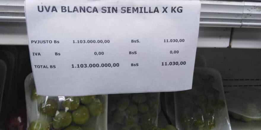 A kilogram of grapes in a Caracas grocery store this week selling for more than twice Venezuela's inflation-ravaged monthly minimum wage.