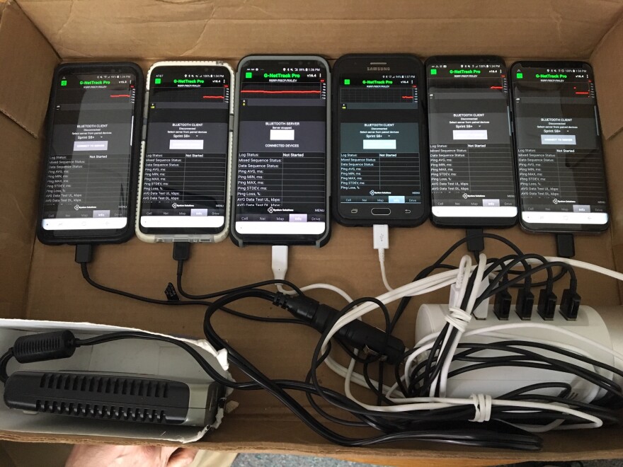 The six phones, each served by a different carrier, used in the state's road test this fall. 