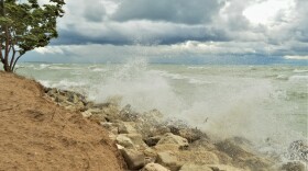  Lake Michigan waves crash against a shoreline in the Upper Peninsula of Michigan.