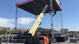 A stage has been set up in the main parking lot at the Ventura County Fairgrounds for the 2021 edition of the "Concert In Your Cars" series